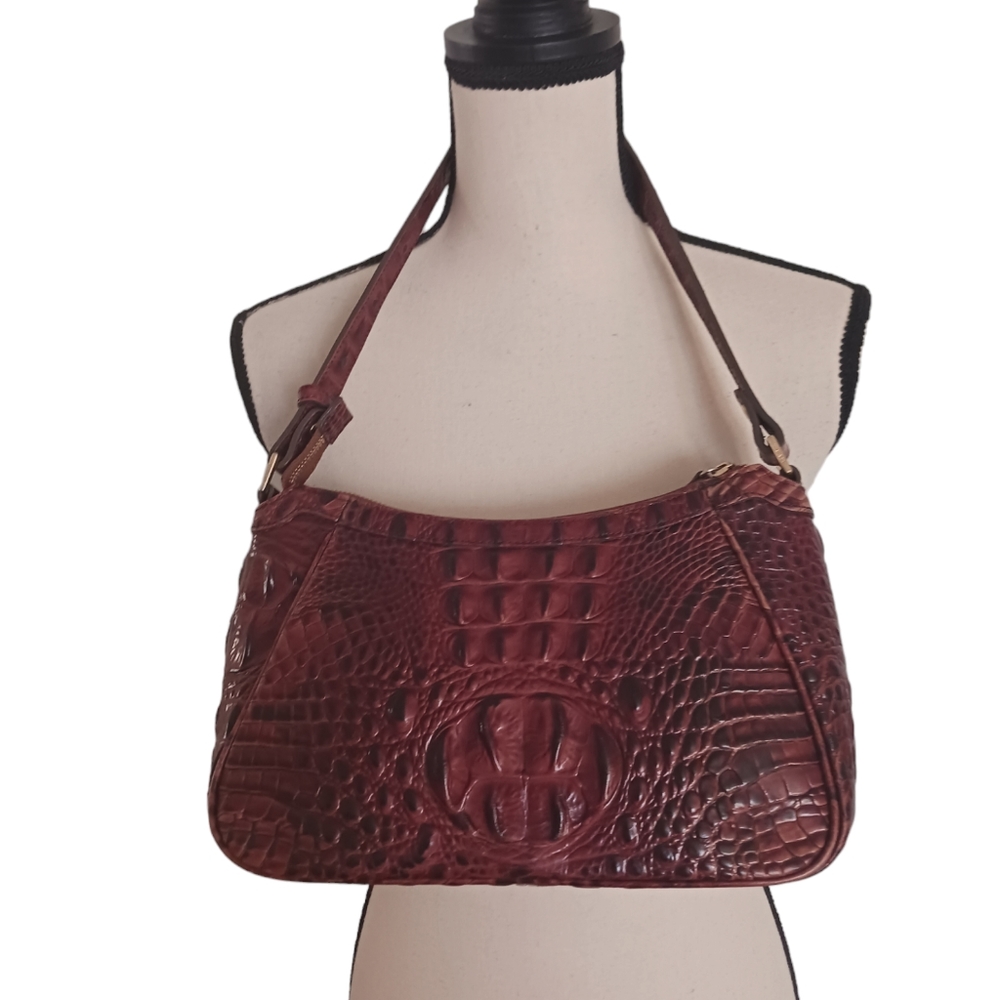 Brahmin Croc Embossed Leather Shoulder Bag